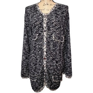 SIGRID OLSEN Women's Plus Oversized Cotton Blend Crochet Cardigan Size 1X Black